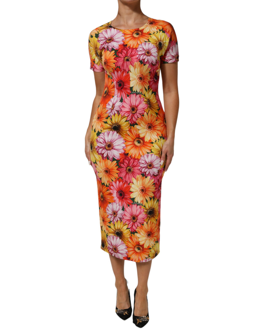 Dolce & Gabbana Multicolor Floral Print Silk Midi Dress