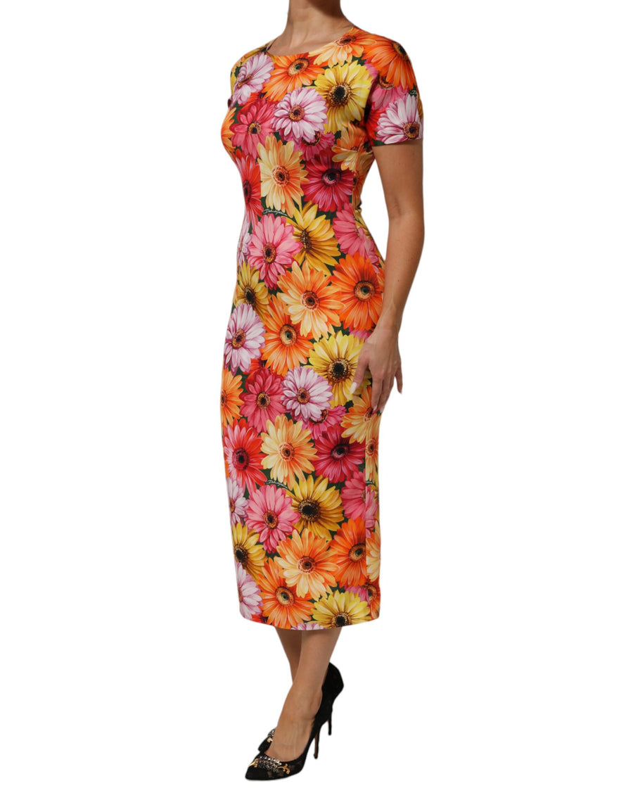Dolce & Gabbana Multicolor Floral Print Silk Midi Dress