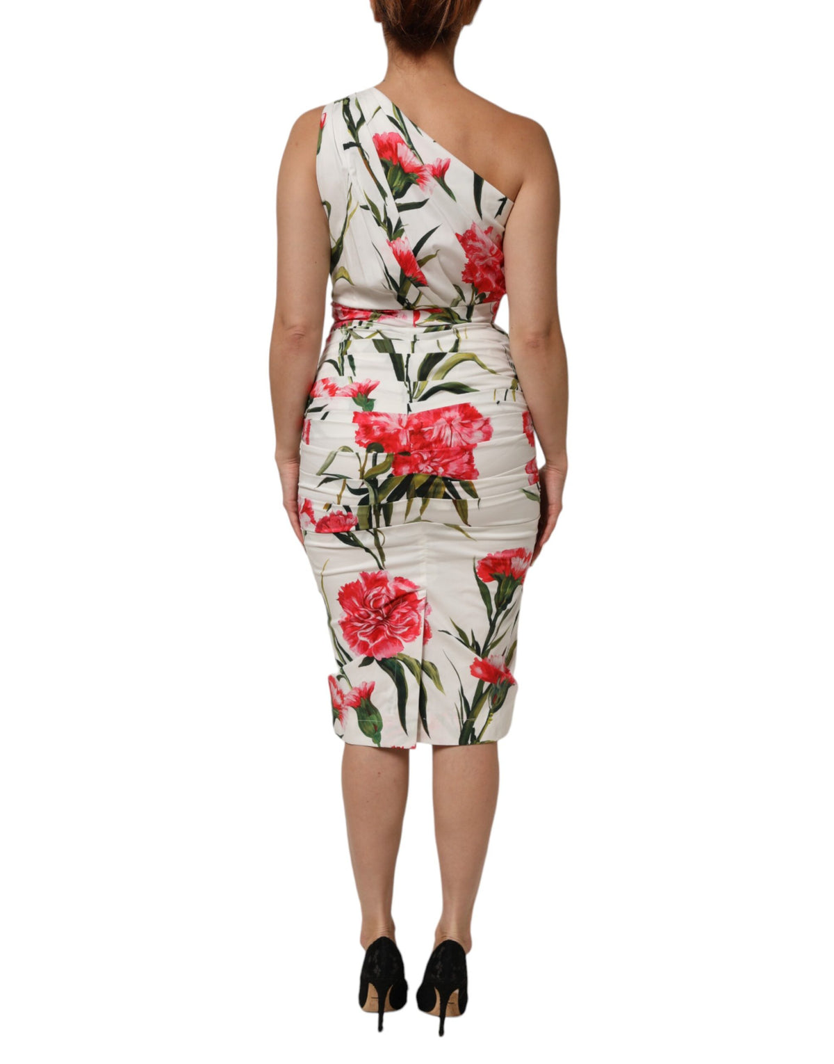 Dolce & Gabbana Weißes geblümtes Ein-Schulter-Etuikleid
