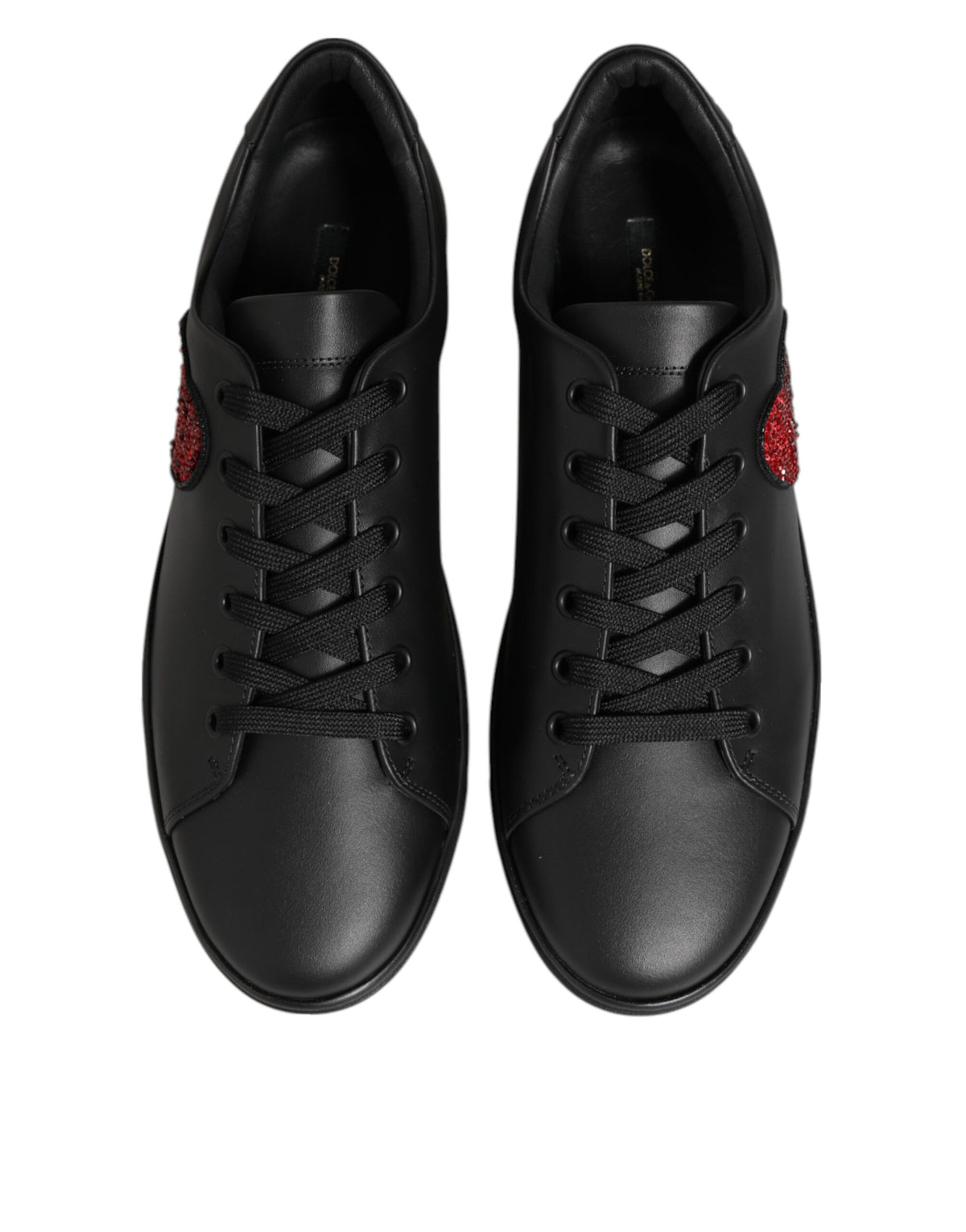 Dolce & Gabbana Schwarz Leder Kristall Herz Turnschuhe Schuhe