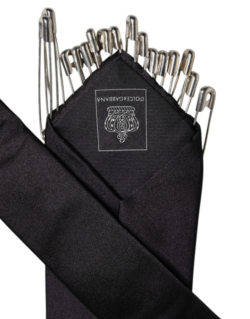 Dolce & Gabbana Schwarze Sicherheitsnadeln aus Seide, verstellbare Krawatte