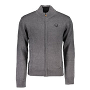 Gianmarco Venturi grauer Baumwoll-Cardigan mit Reißverschluss, praktischen Taschen und feiner Logo-Stickerei vorne links am Brustbereich