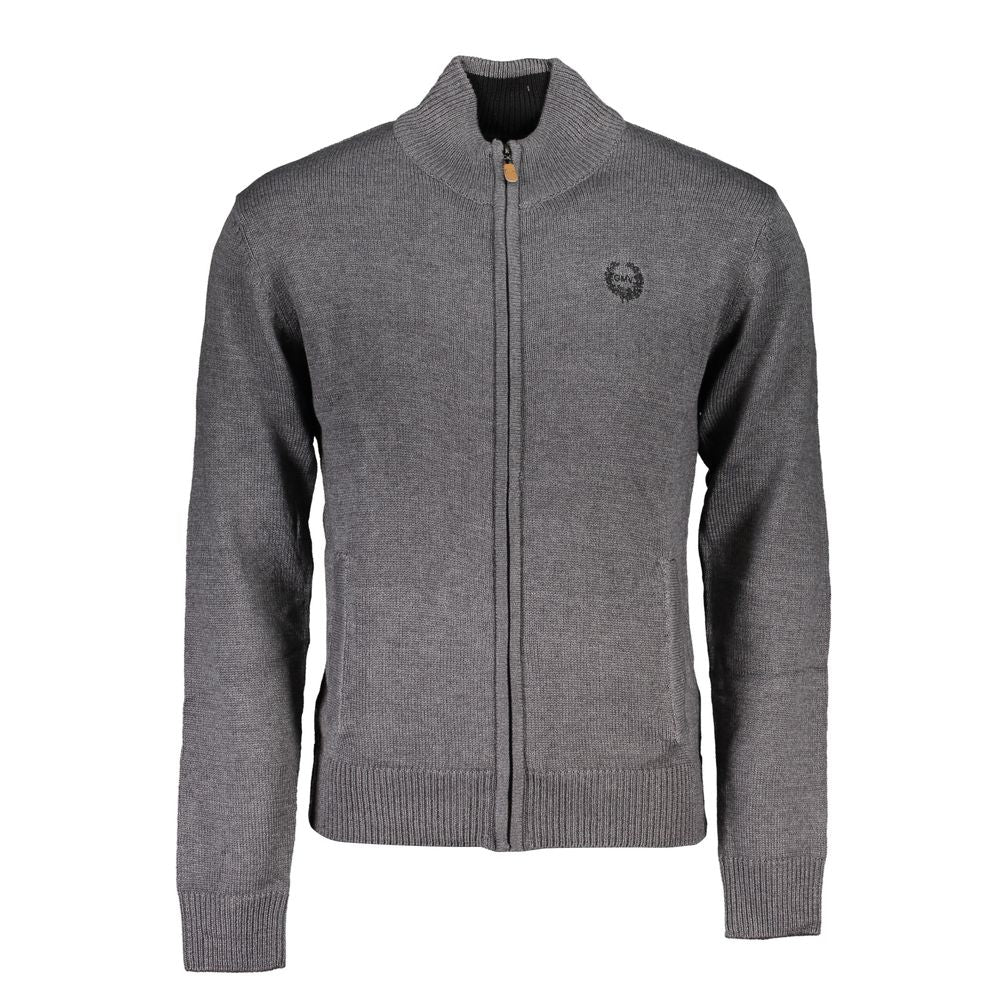 Gianmarco Venturi grauer Baumwoll-Cardigan mit Reißverschluss, praktischen Taschen und feiner Logo-Stickerei vorne links am Brustbereich