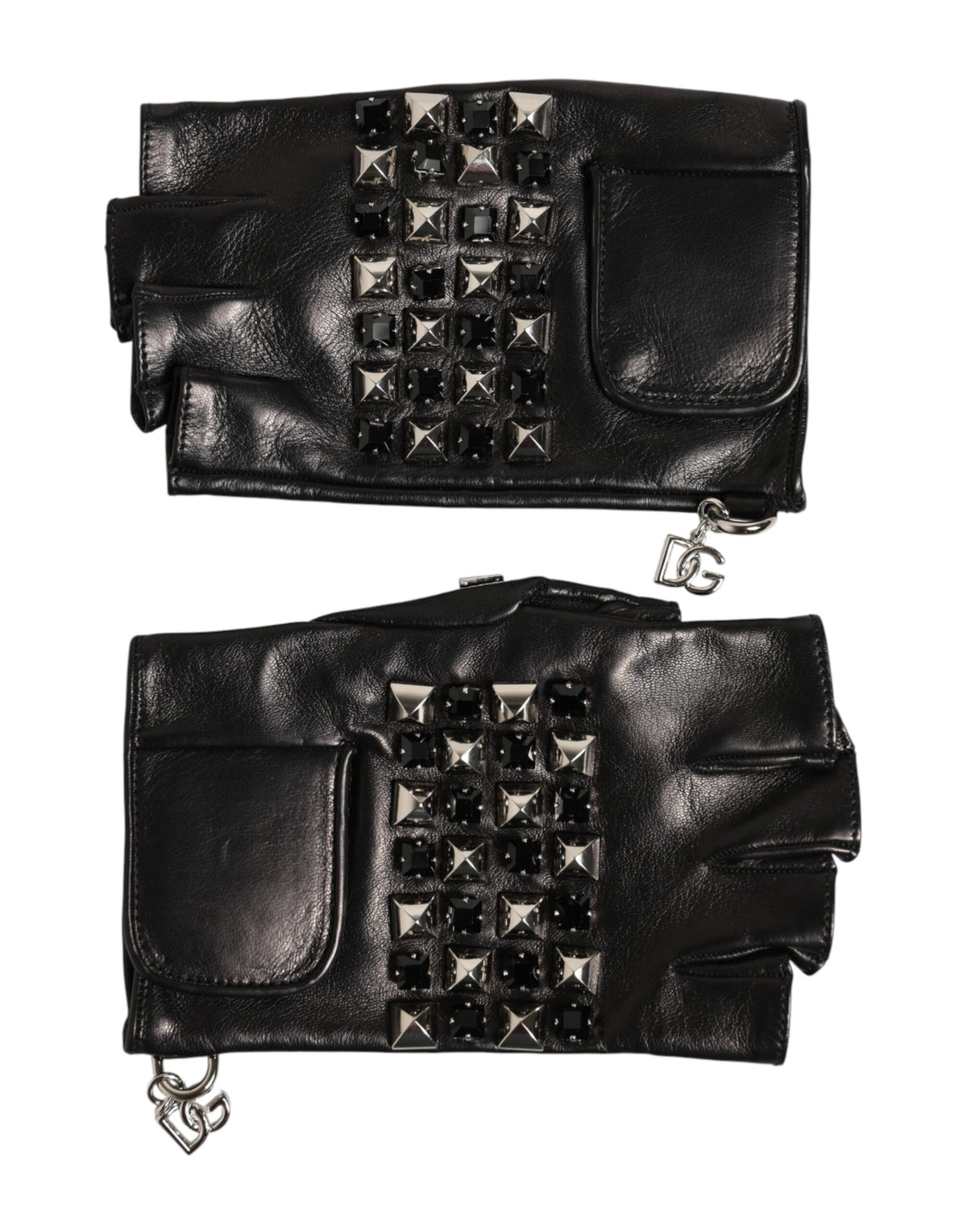 Dolce & Gabbana Men's Black Studded Leather Fingerless Gloves