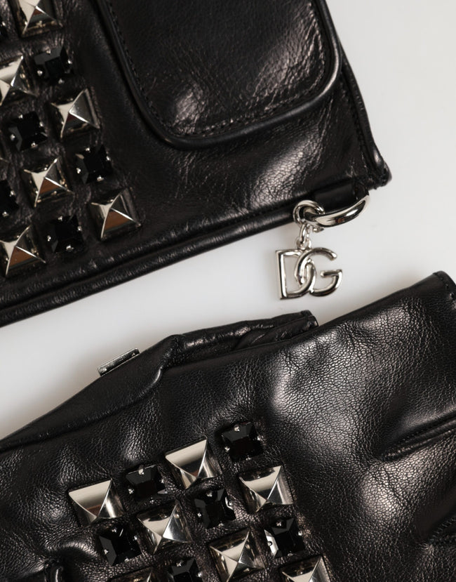 Dolce & Gabbana Schwarze fingerlose Herren-Lederhandschuhe mit Nieten