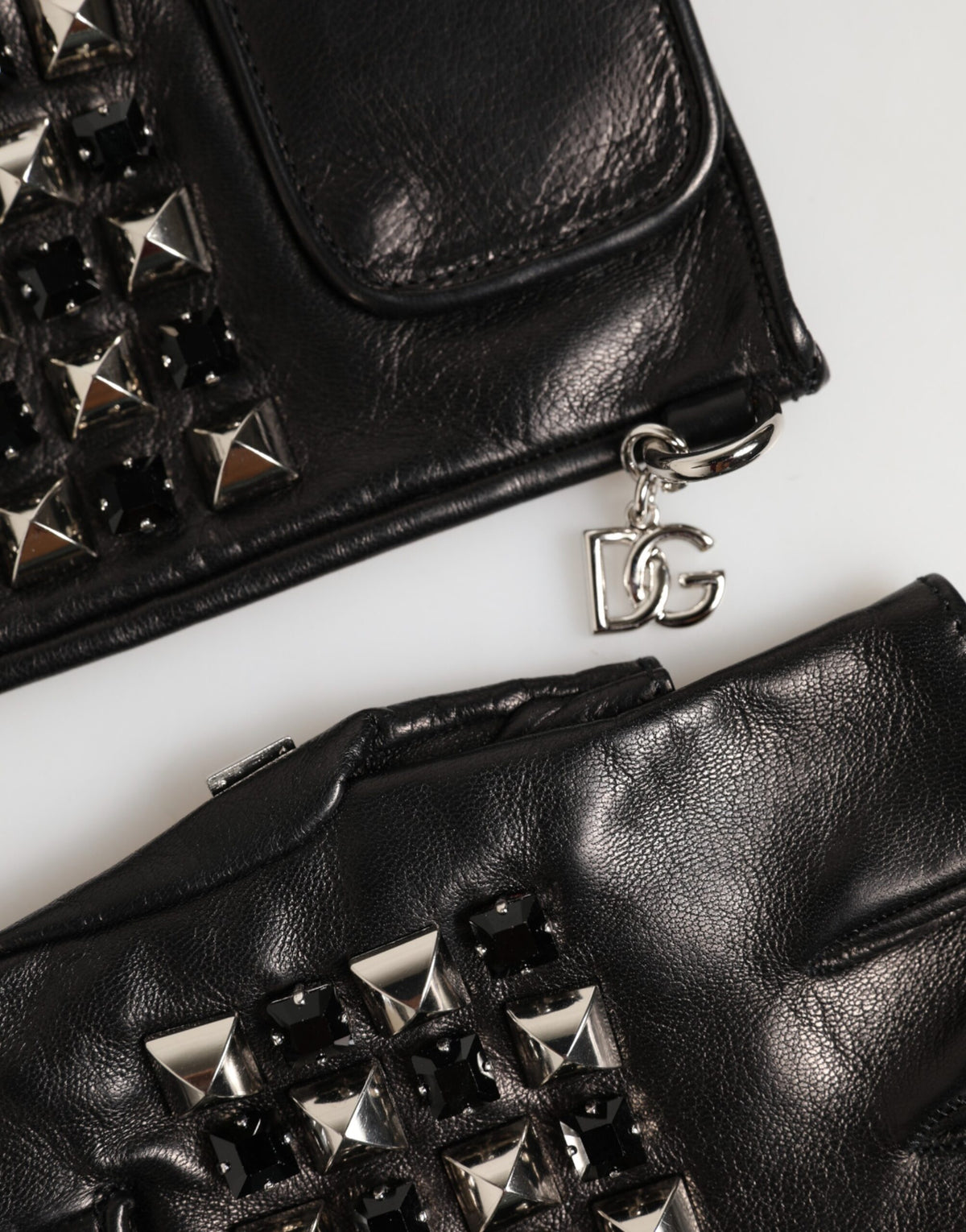 Dolce & Gabbana Men's Black Studded Leather Fingerless Gloves