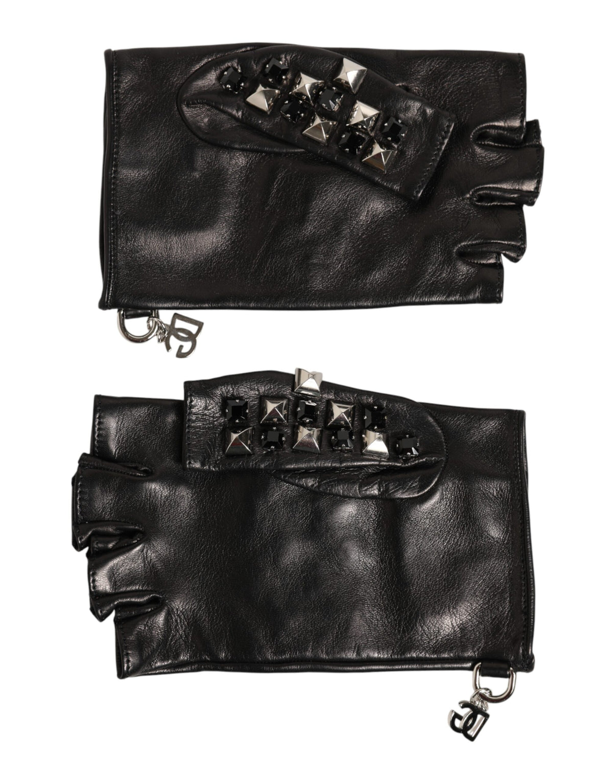 Dolce & Gabbana Men's Black Studded Leather Fingerless Gloves
