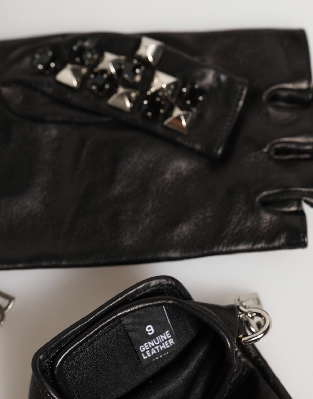 Dolce & Gabbana Men's Black Studded Leather Fingerless Gloves