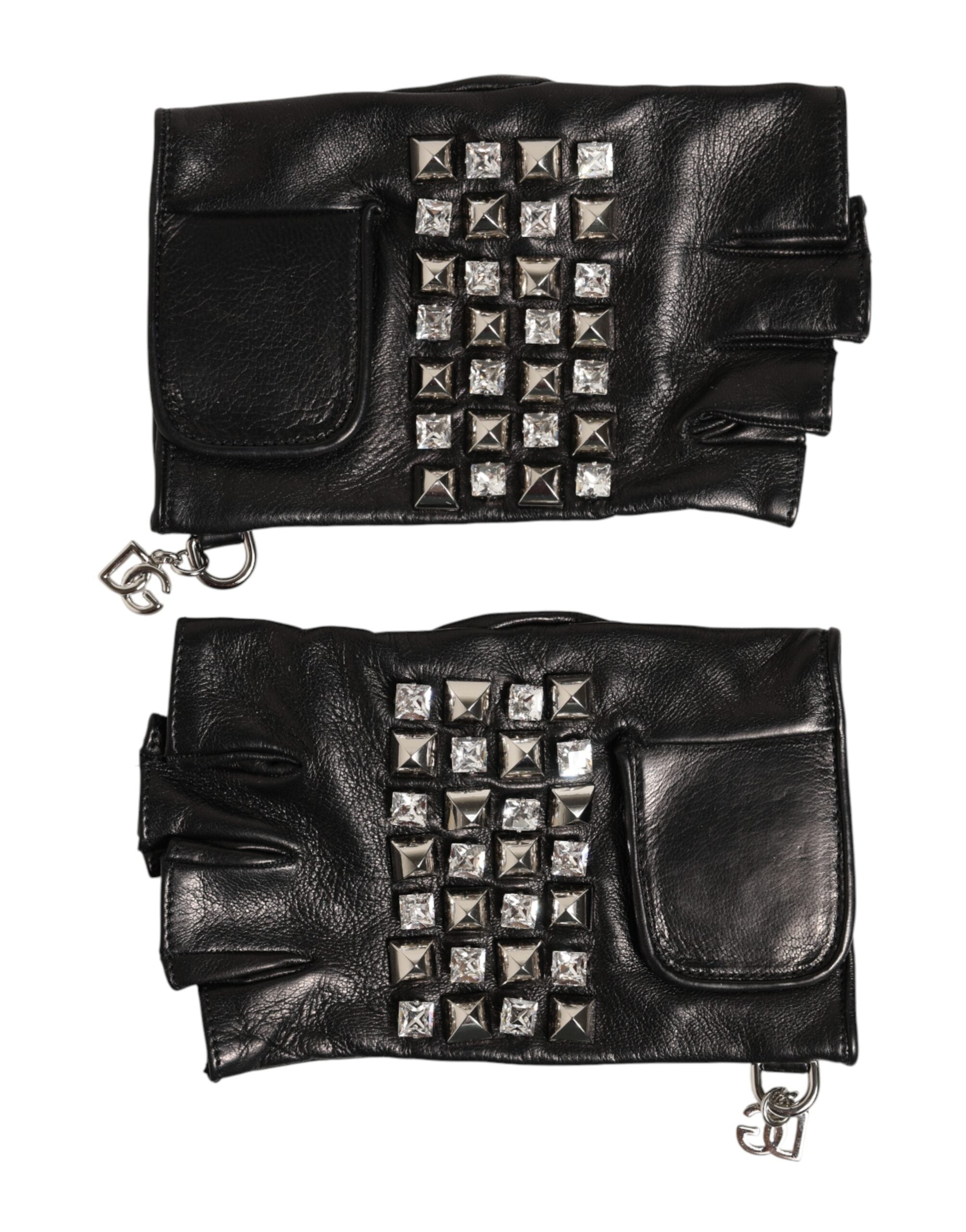 Dolce & Gabbana Schwarze fingerlose Herren-Lederhandschuhe mit Nieten