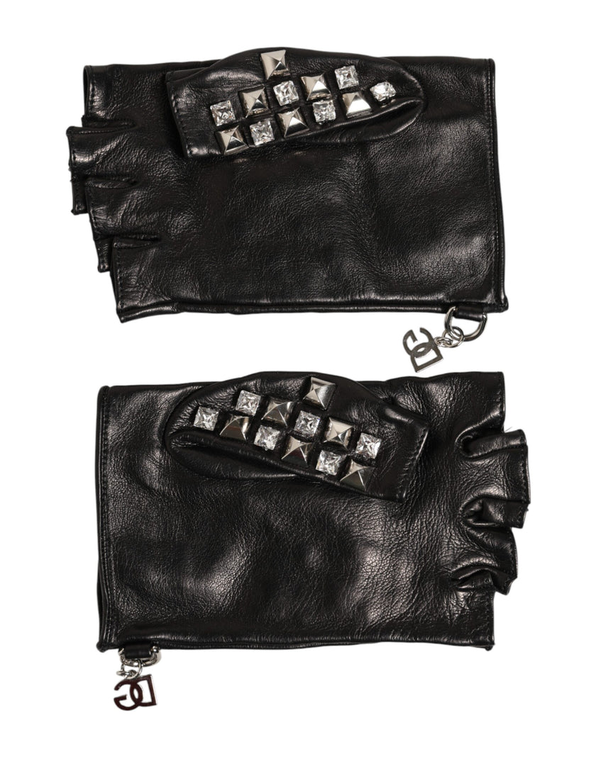 Dolce & Gabbana Schwarze fingerlose Herren-Lederhandschuhe mit Nieten