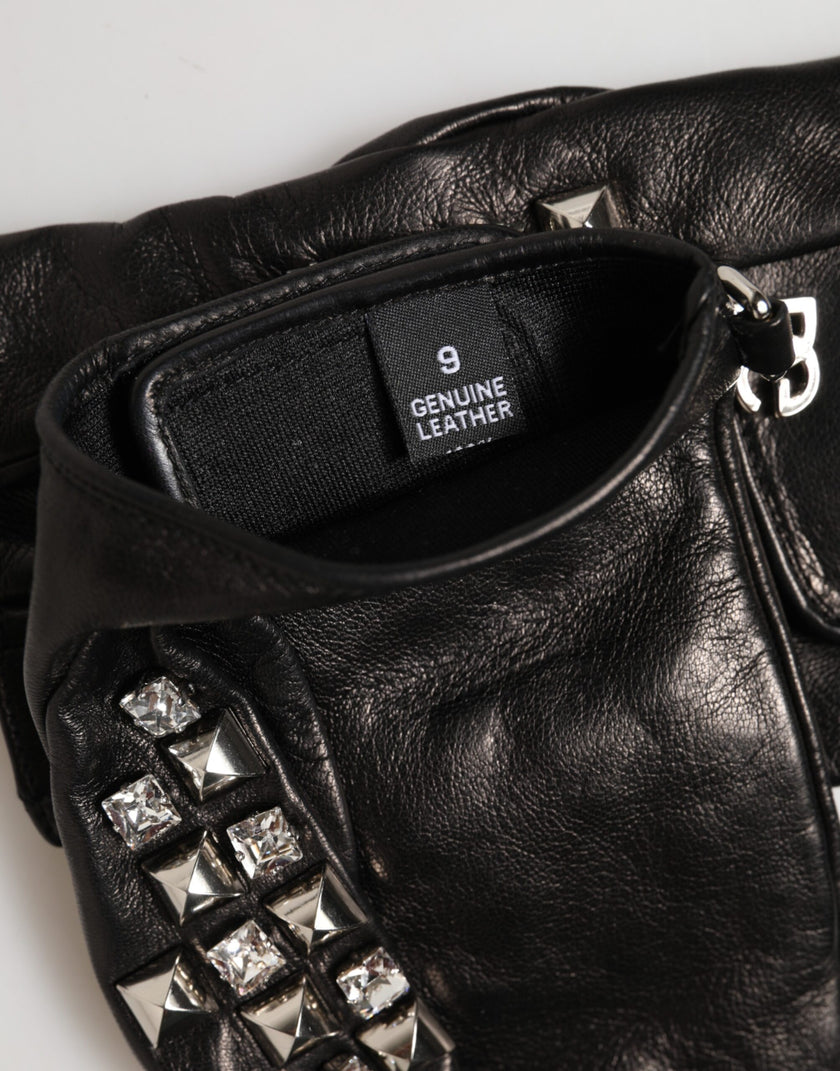 Dolce & Gabbana Schwarze fingerlose Herren-Lederhandschuhe mit Nieten