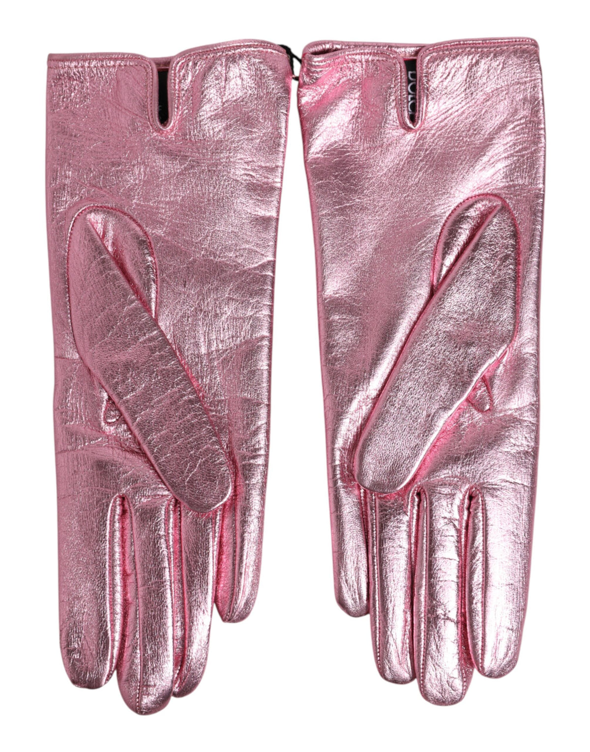 Dolce & Gabbana Pink Leather Gloves with DG Logo and Cuffs
