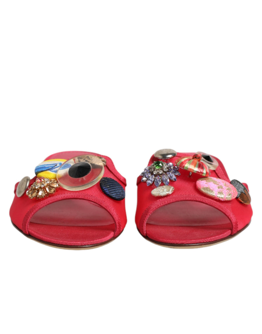 Dolce & Gabbana Red Embellished Slip-On Ballerina Flats
