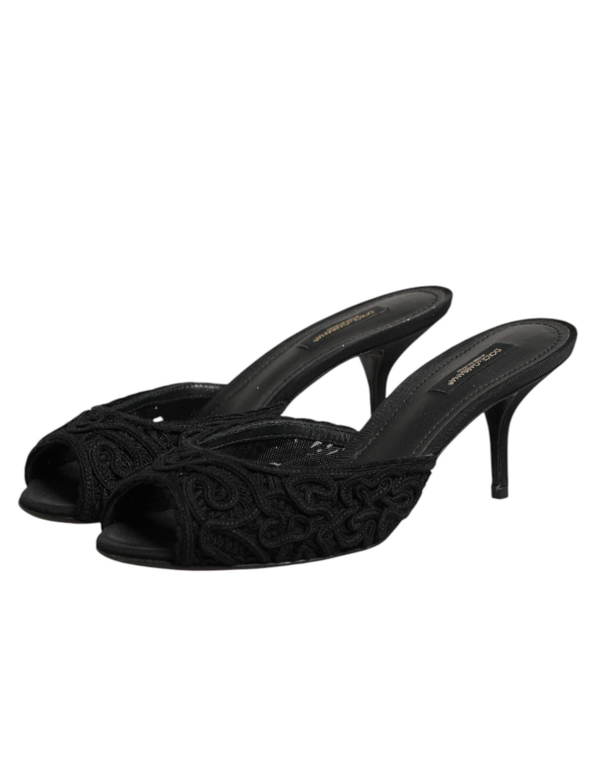 Dolce & Gabbana Black Embroidered Heeled Mules