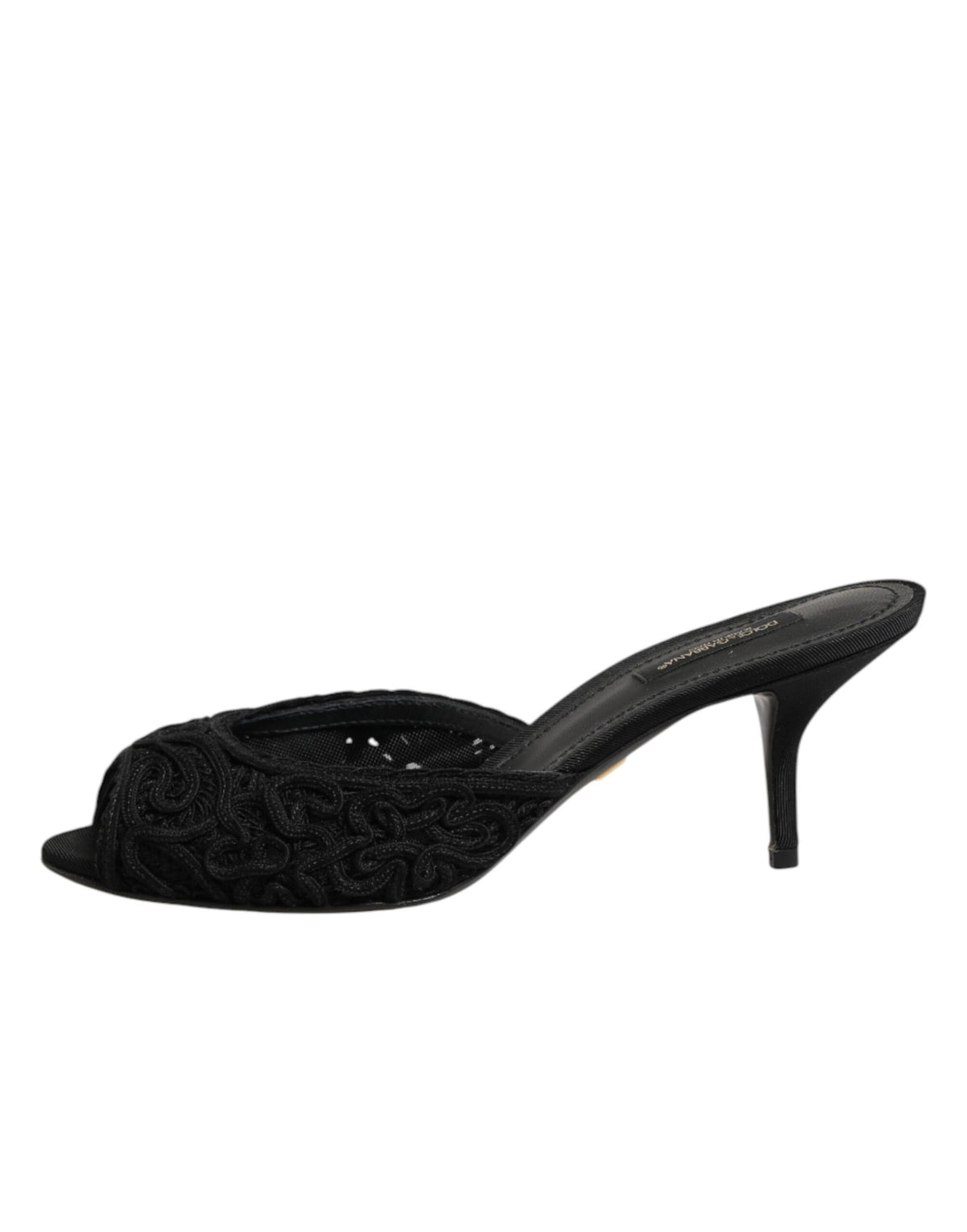 Dolce & Gabbana Black Embroidered Heeled Mules