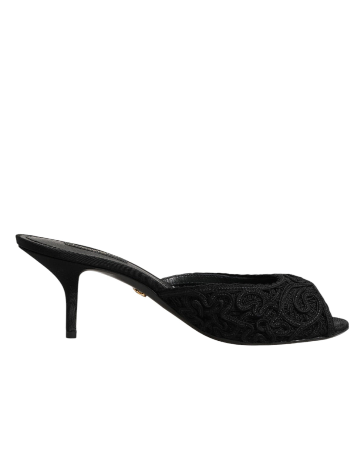 Dolce & Gabbana Black Embroidered Heeled Mules