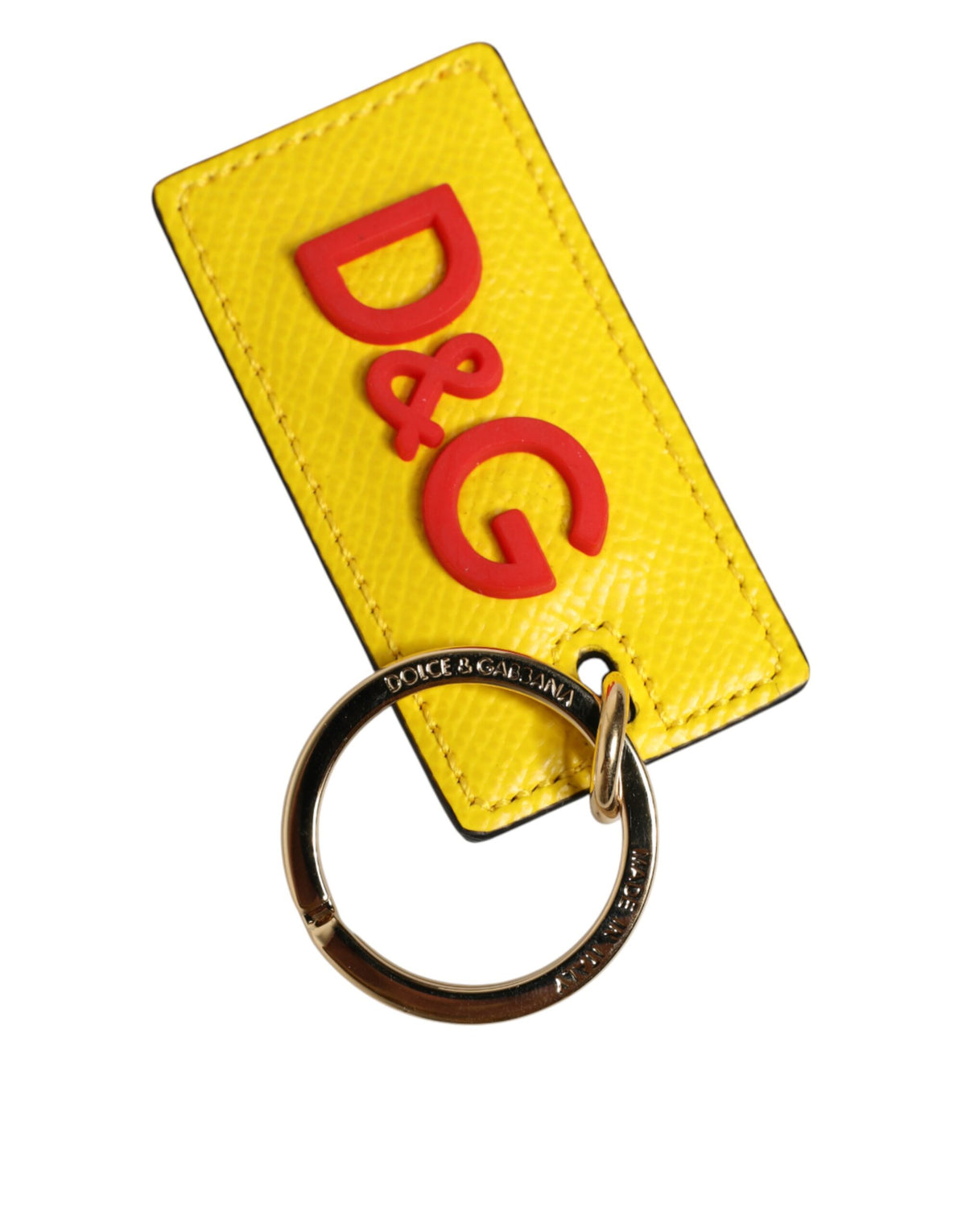 Dolce & Gabbana Men's Yellow Calfskin Logo Metal Ring Keychain