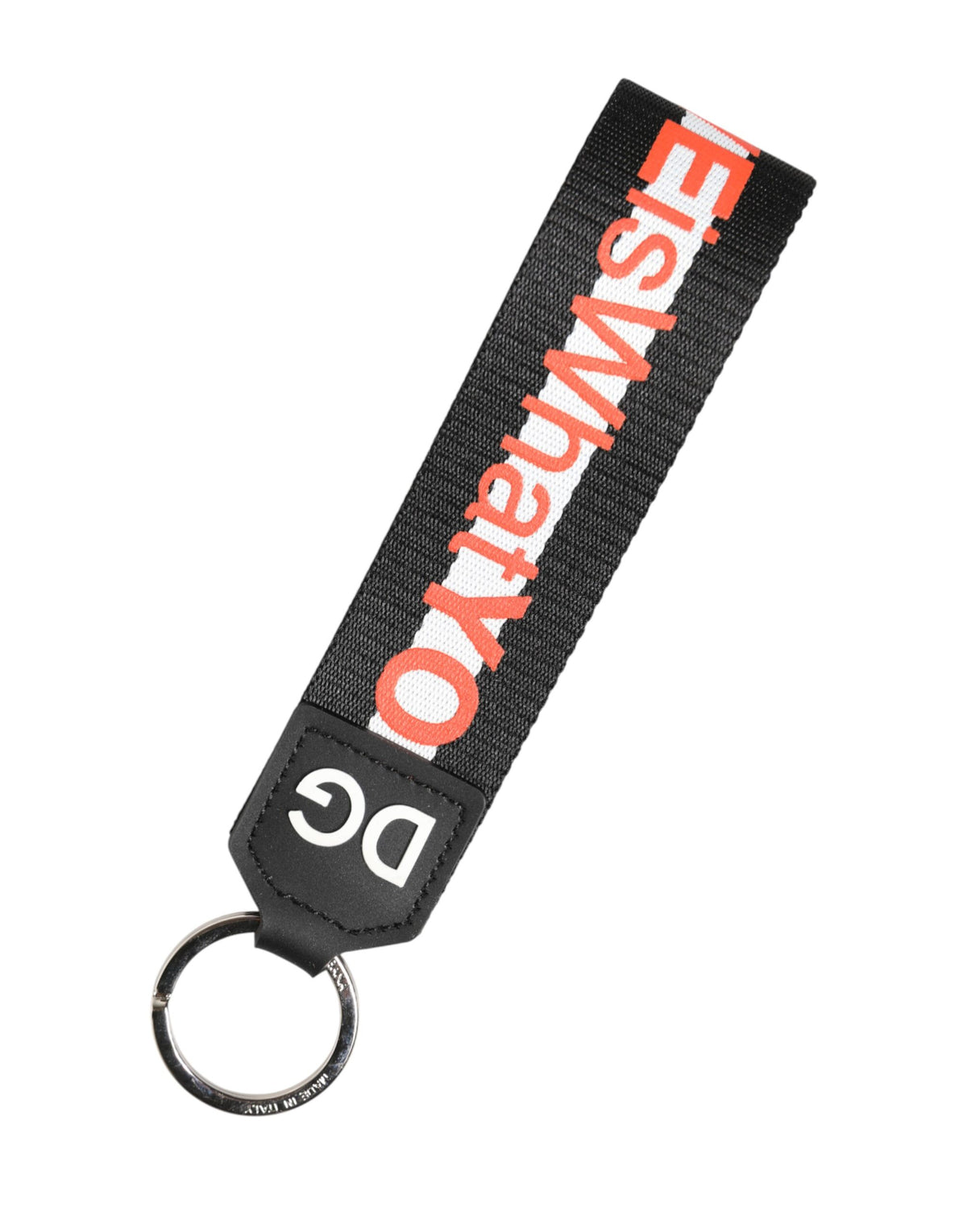 Dolce & Gabbana Black Polyester Logo Keychain with Silver Brass