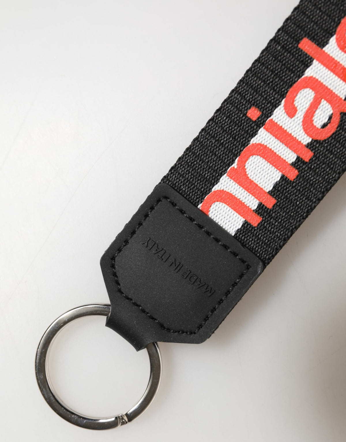Dolce & Gabbana Black Polyester Logo Keychain with Silver Brass