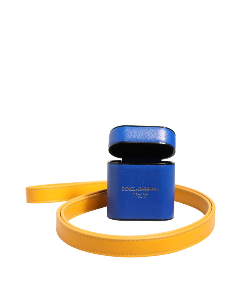 Dolce & Gabbana Blau-Gelbe Kalbsleder-Logoschlaufe für AirPods-Hülle für Herren