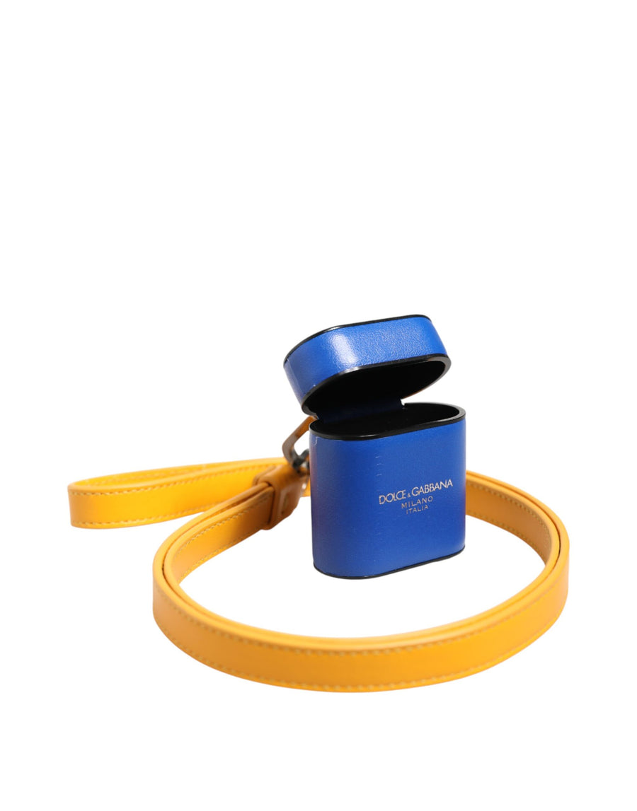 Dolce & Gabbana Men's Blue & Yellow Calfskin Logo Loop for AirPods Case