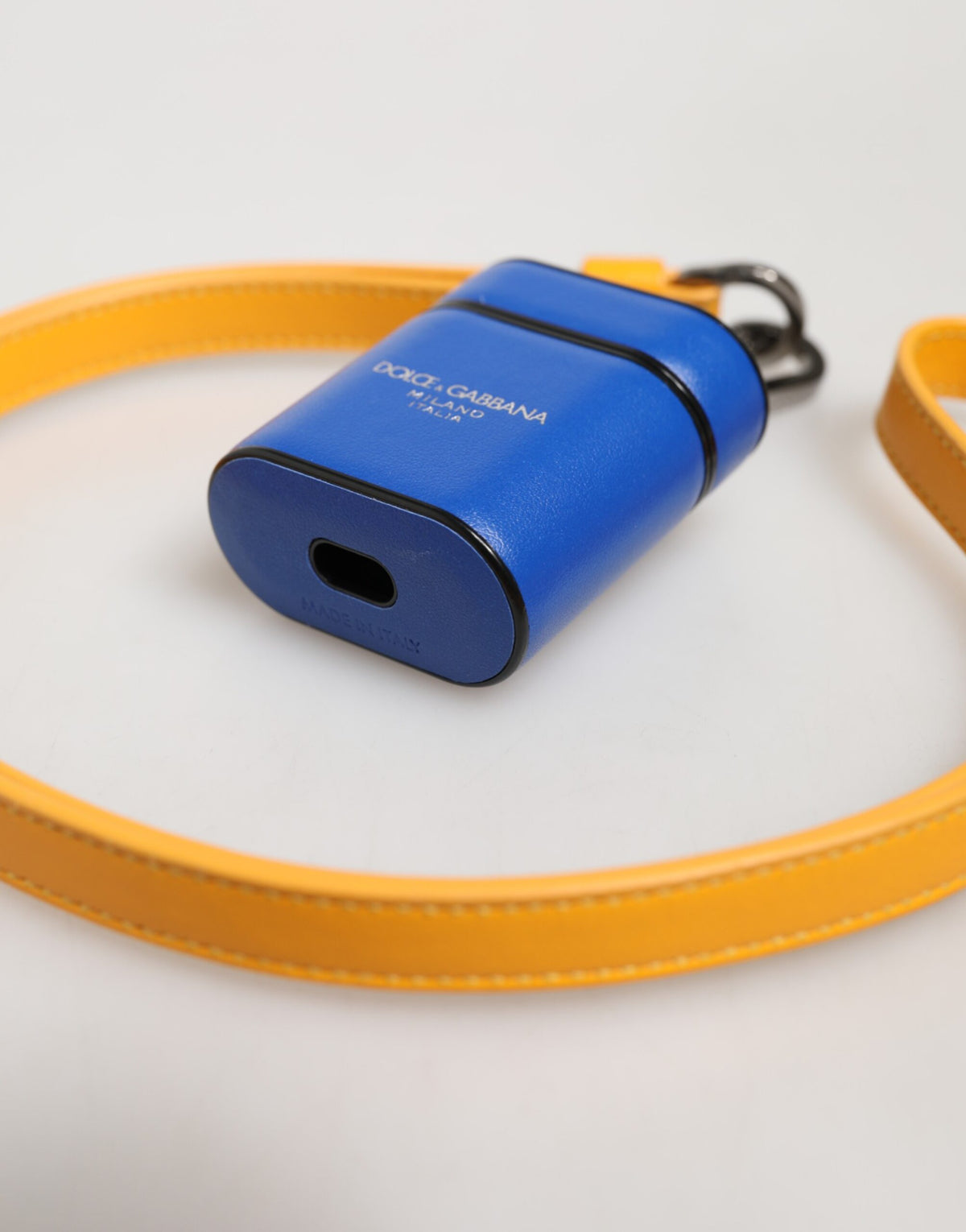 Dolce & Gabbana Men's Blue & Yellow Calfskin Logo Loop for AirPods Case