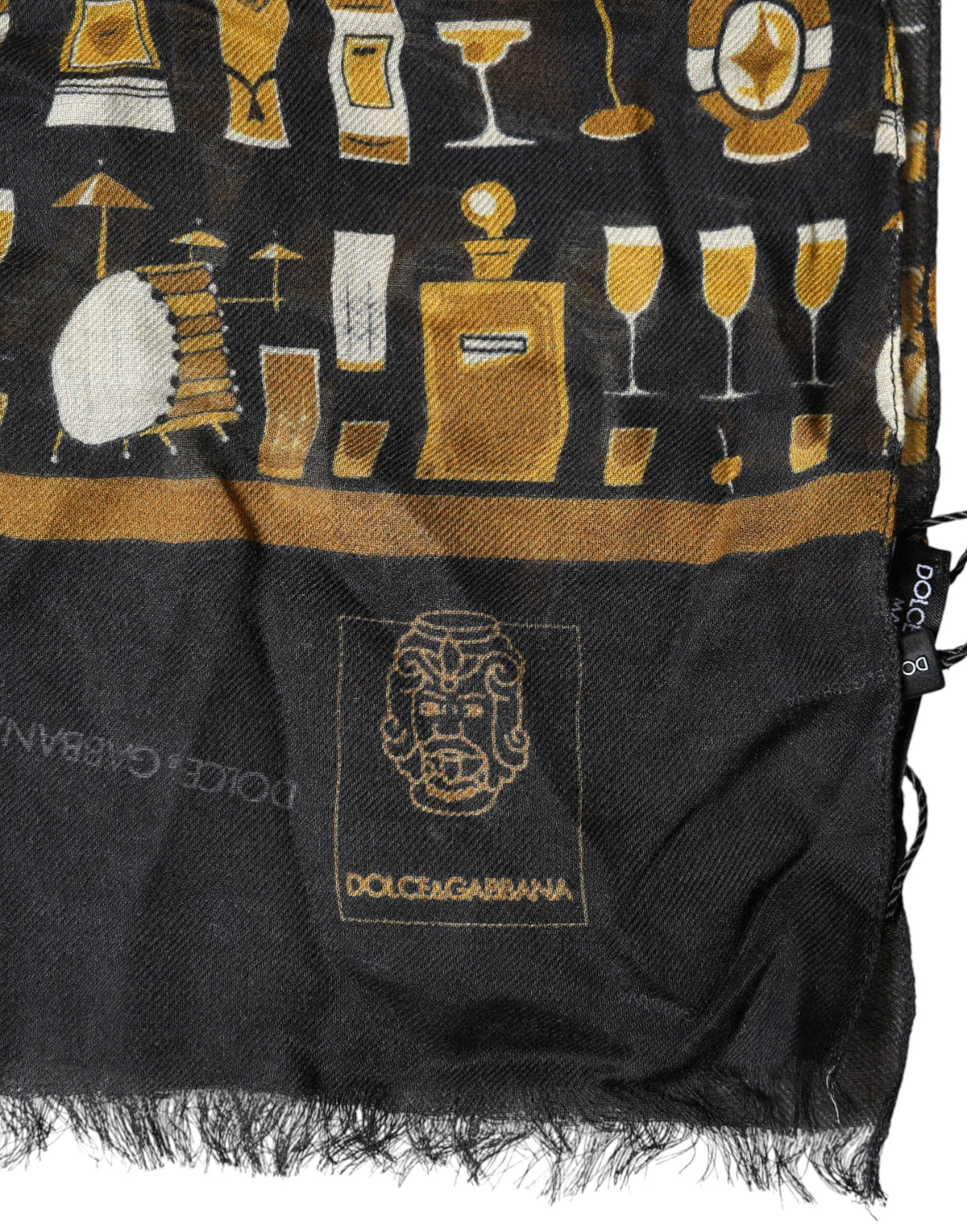 Dolce & Gabbana Black Jazz Club Print Neck Scarf