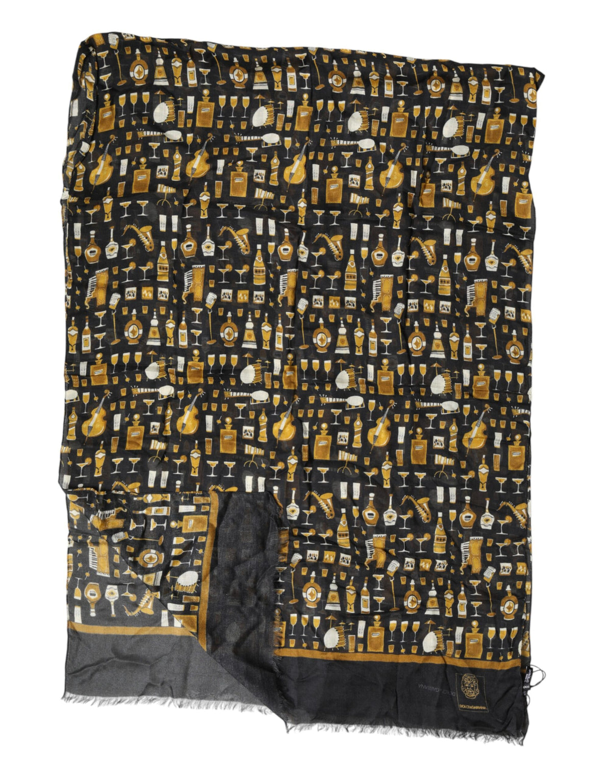 Dolce & Gabbana Black Jazz Club Print Neck Scarf