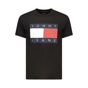 Tommy Hilfiger schwarzes Herren T-Shirt aus 100% Baumwolle mit Rundhalsausschnitt und Logoprint