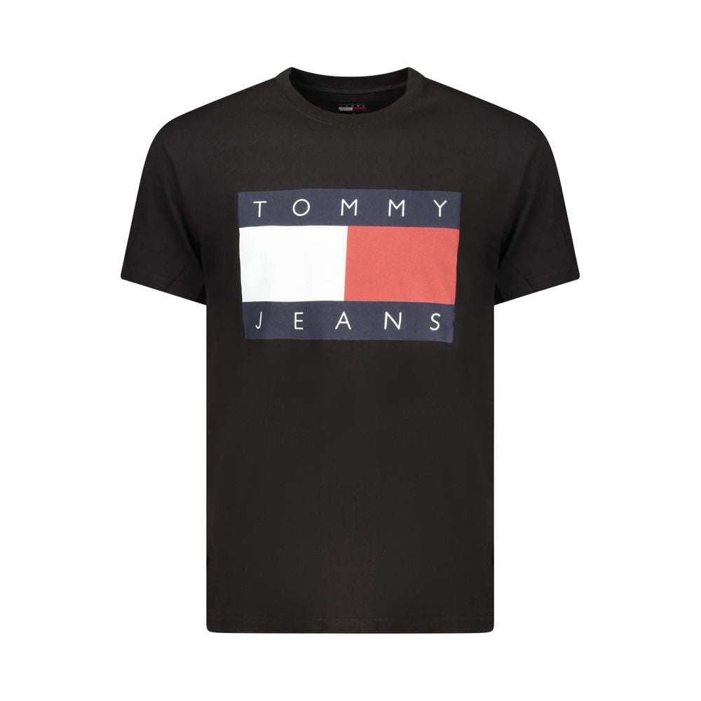 Tommy Hilfiger schwarzes Herren T-Shirt aus 100% Baumwolle mit Rundhalsausschnitt und Logoprint